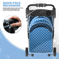 Magshion Foldable Pet Stroller, 3-in-1 Dog Travel Jogger with Detachable Carrier, Cup Holder, Storage Basket, Folding Carrier for Small/Medium Dogs & Cats Up to 33 lbs, Sky Blue Polka Dots