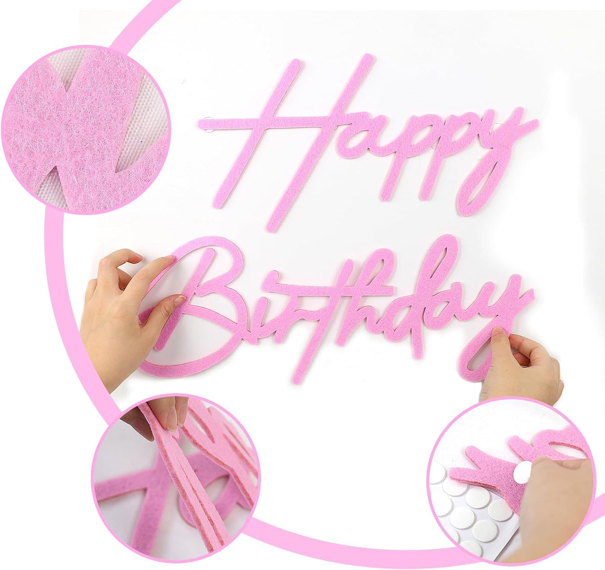 Happy Birthday Sign for Backdrop - Felt / Light Pink - image 4