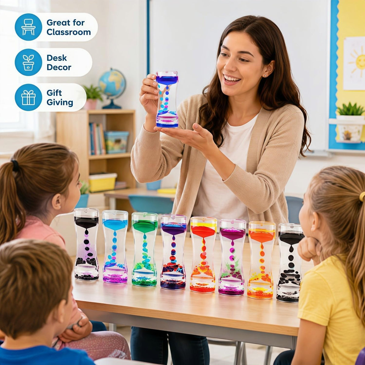 Oneshow 3 Pack Liquid Motion Bubbler Oil Hourglass Sensory Toys - Rainbow 8 Pack - image 2