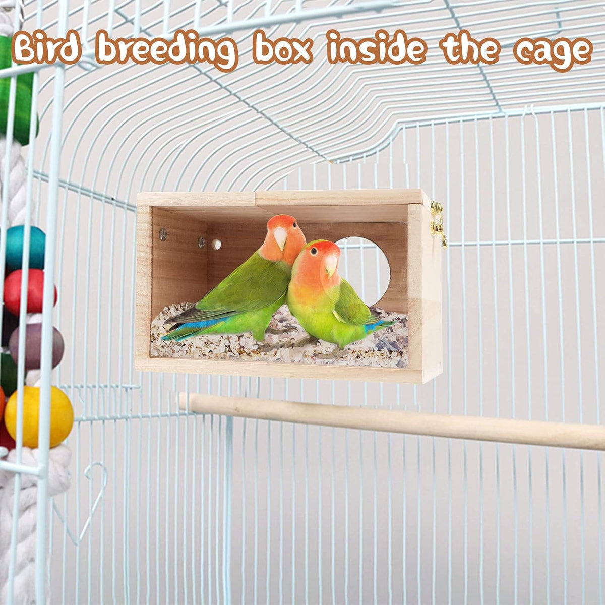 Parakeet Nesting Box, Wooden Parrot Nest Breeding Box with Perch - Horizontal Breeding Box / M - image 4