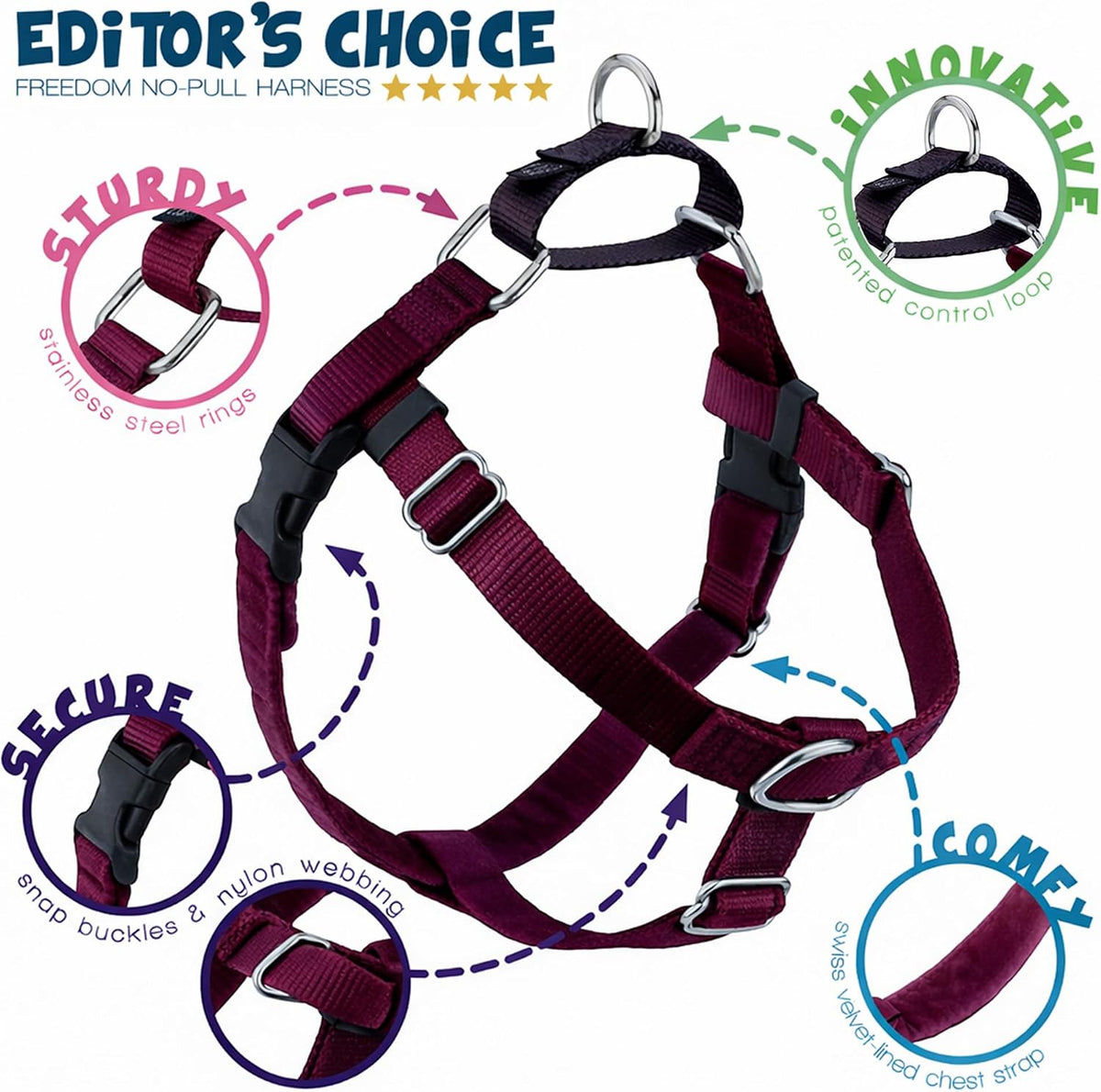 2 Hounds Design Freedom No Pull Dog Harness - Burgundy / LG (Chest 28" - 32") - image 2