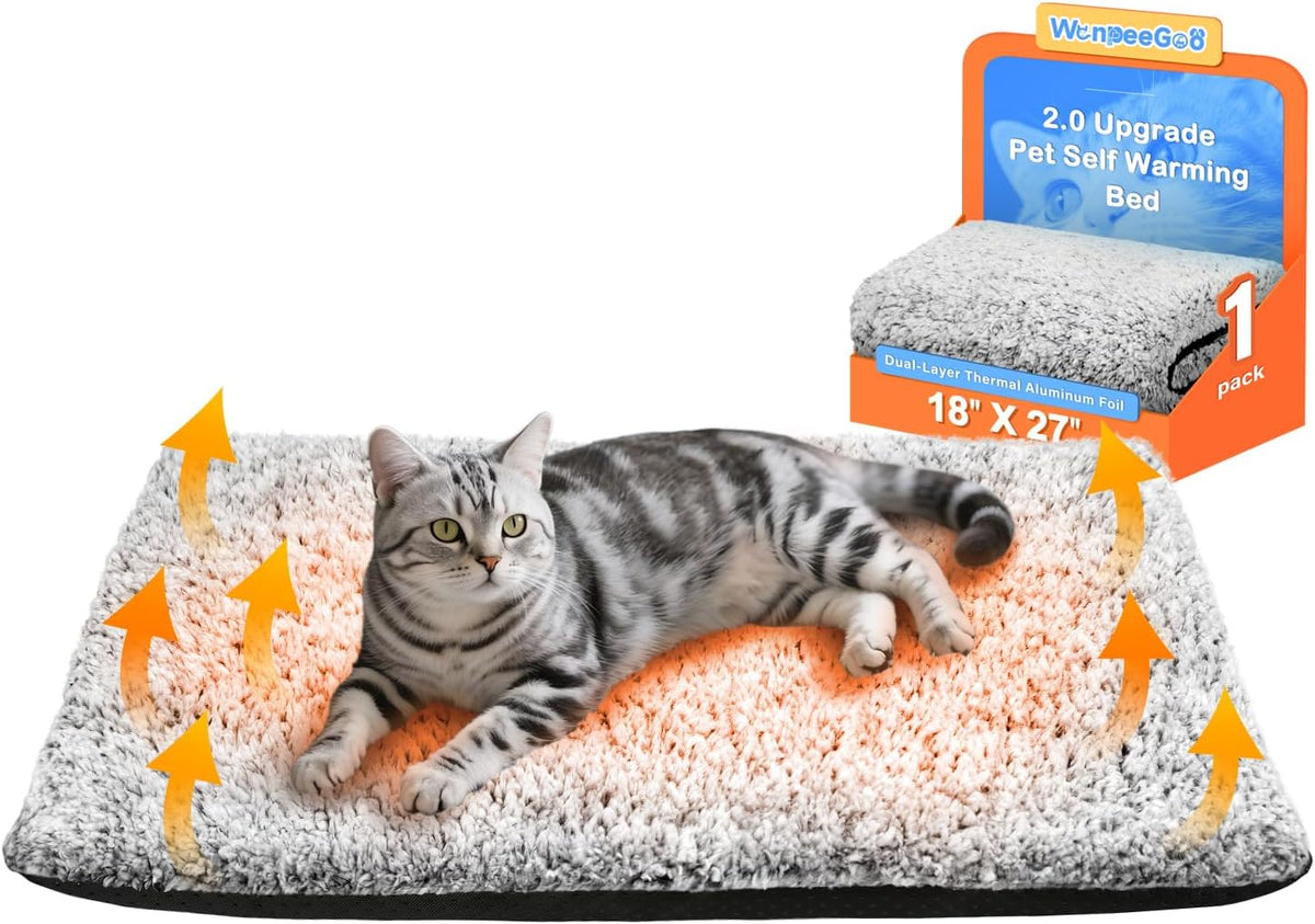 Self Warming Cat Bed, 2.0 Upgraded Thermal Mat for Indoor Cats - Gray / 18"x27"
