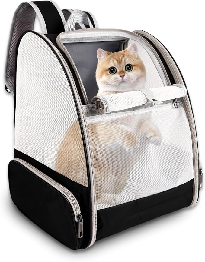 Cat Backpack Carrier,Pet Carrier Airline Approved for Small Dog Cat Puppy Kitten Bunny,Ventilated Mesh Design Animal Backpack for Hiking Camping Travel Bag (Black)