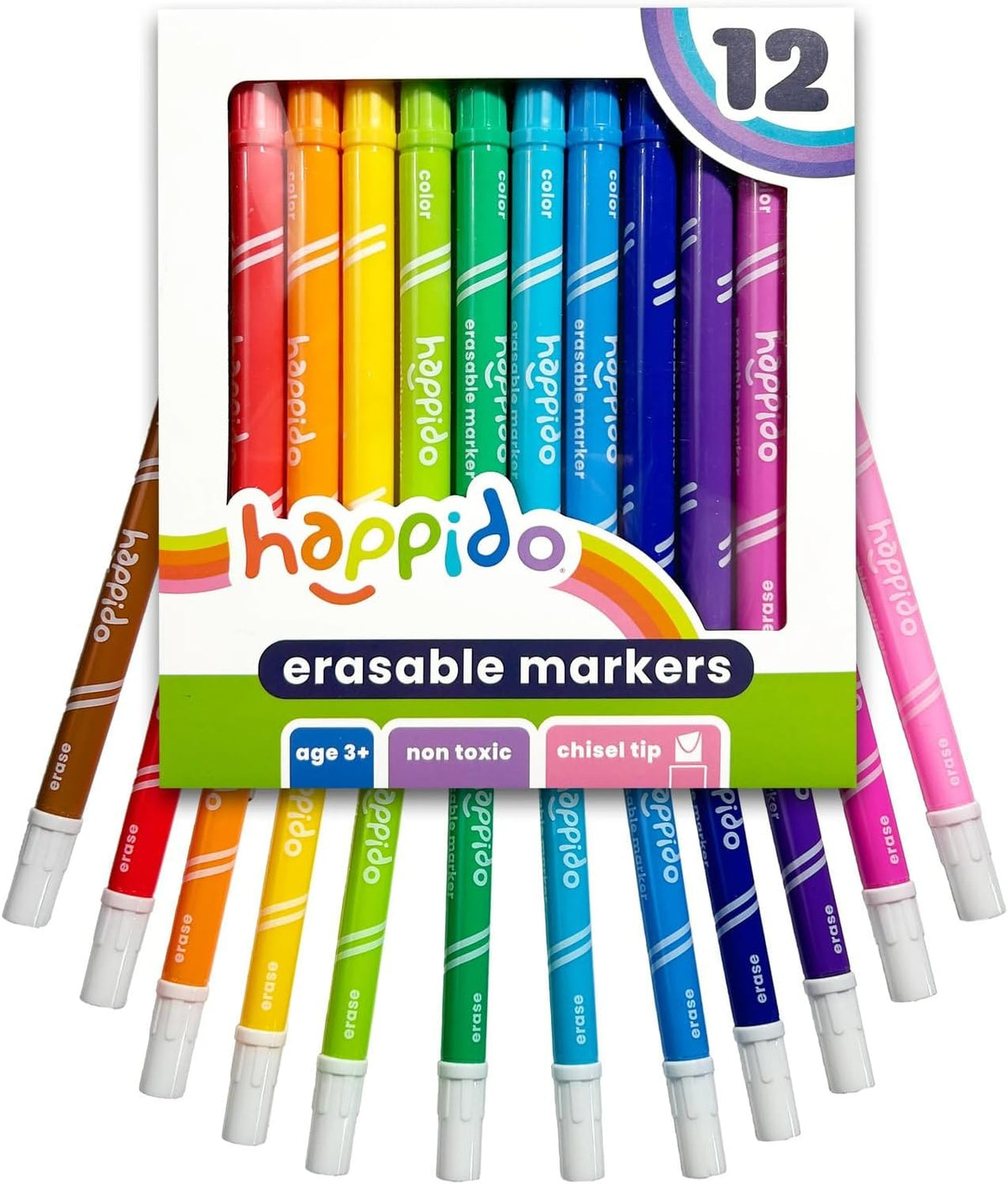 International Arrivals Happido Double-Sided Markers for Kids - 12 Count - Erasable Double Ended