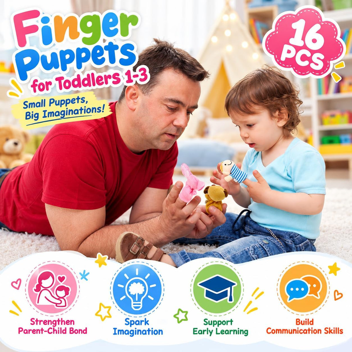 Sealive 6 piece family finger puppets for toddlers with grandparents, parents and kids - view 3