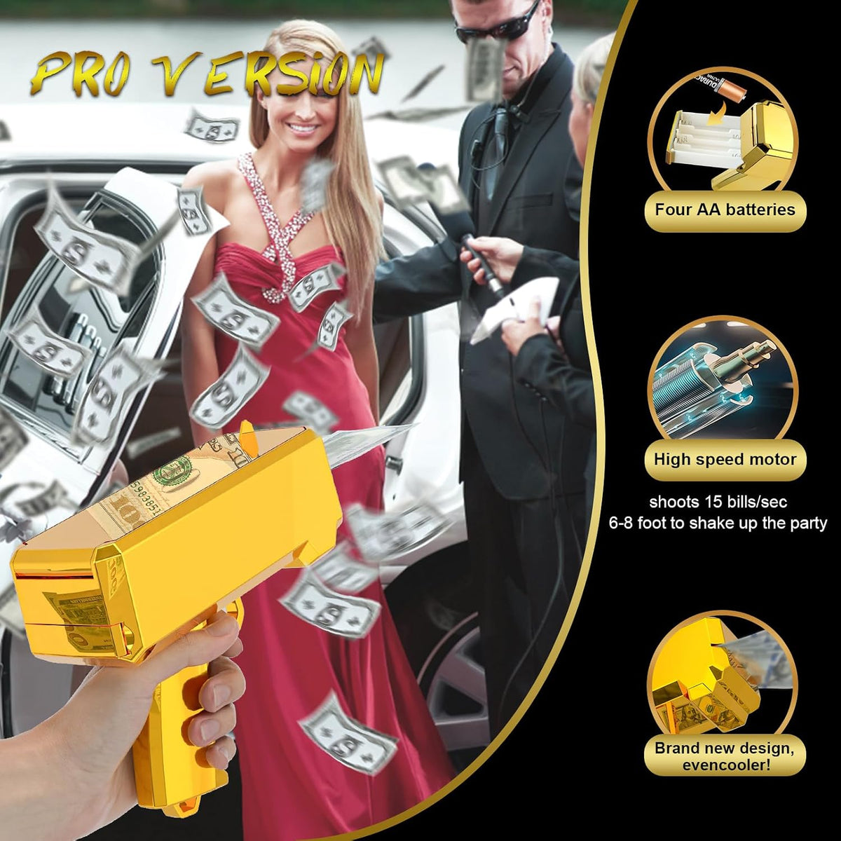 Gusil Money Gun Shooter Cash Cannon Bills Gun Make It Rain Toy Gun - Gold - image 3