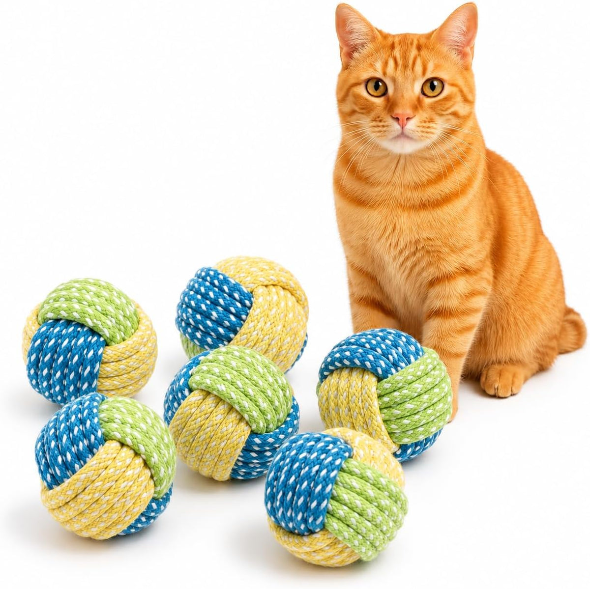 No Catnip Cat Toy Balls, 6 Pack Crinkle Chew Toys – Essentials for Cats - Lime