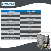 Schaefer VK12-B VersaKool Air Circulator Ceiling Wall Mount Greenhouse Fan & Aluminum Blade, 1470 CFM, 1/10 hp, Energy-Efficient Commercial Fan for Patio, Garage, Industrial & Workshop (Black)