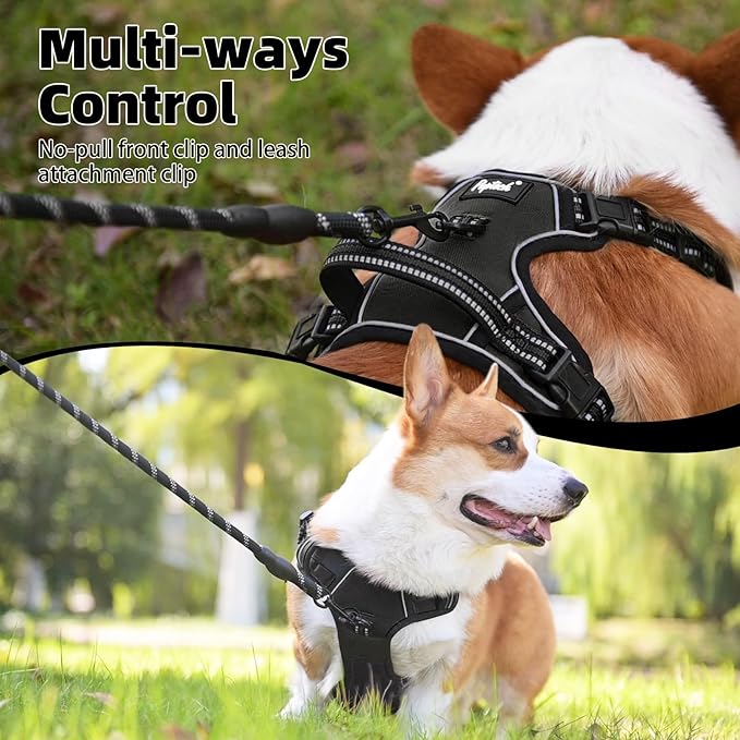 PUPTECK No Pull Dog Harness for Large, Adjustable Reflective Dog Harness with Handle Easy Control, Comfortable Soft Padded Pet Vest Harness for Large Dogs, Black L