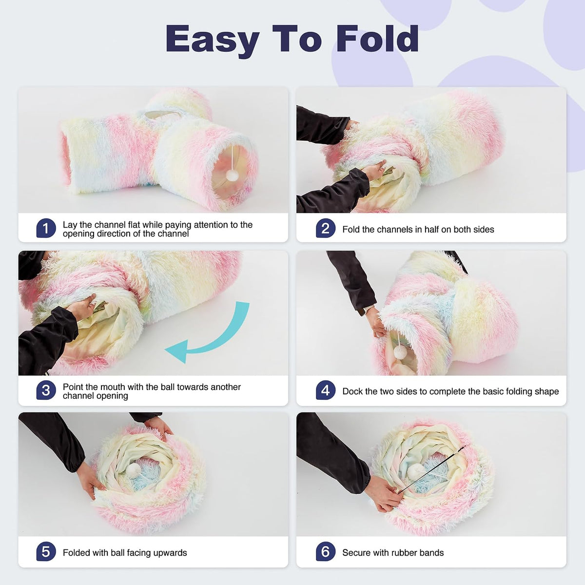 Tempcore Cat Tunnel, 3-Way Collapsible Toy for Indoor Cats - Plush Rainbow / Small - image 4
