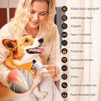 YABIFE 4-Lights Dog Nail Grinder, Easy Quick Locate Dog Nail Trimmers, for Puppy Paw Toenails or Pets from Small, Medium to Large, with Travel Lock, Whisper Quiet, Heavy Duty 3 Speeds