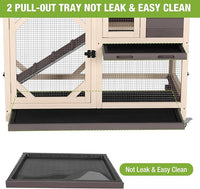 GUTINNEEN Rabbit Hutch Indoor Mobile Bunny Cage with Run Wooden 2 Story Guinea Pig Cage Outdoor for Small Animals with Wheels,Two Deeper No Leak Trays(Brown)