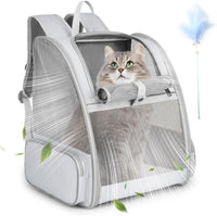 Cat Backpack Carrier, Small Dog Carrier Backpack with Fully Ventilated Mesh, Kitten Wand Feather - Grey
