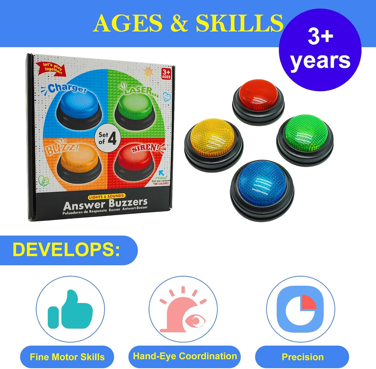 Gelabur Set of 4 Buzzers for Trivia Games - Small - image 3