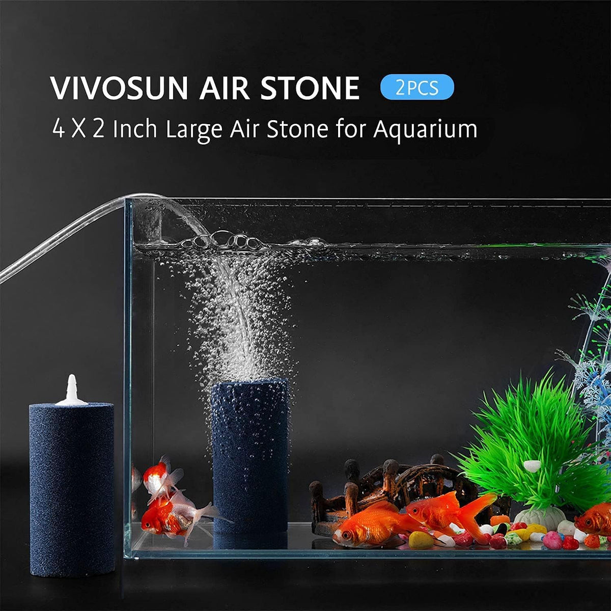 VIVOSUN 2PCS 4 x 2 in Large Air Stone for Aquarium, Air Pump – Essentials for Fish - 4 inch-Cylindrical - image 2