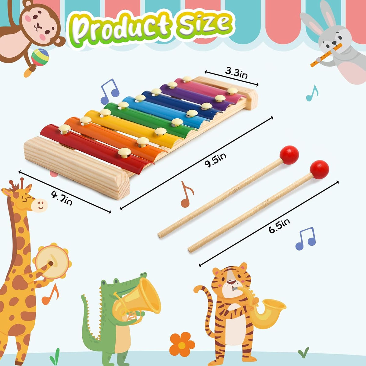 LovesTown Wooden Xylophone, 8 Rainbow Keys, 2 Mallets – Fun for Kids & Family - image 2
