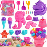 TOY Life 41-Pc Beach Sand Toy Set, Silicone Bucket & Shovels - 23pcs Unicorn Beach Sand Toys