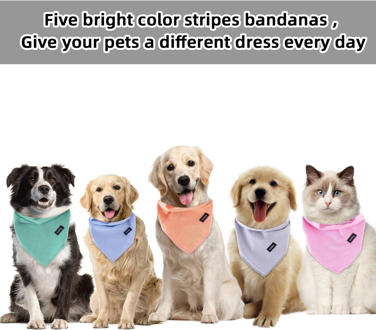 Dog Bandanas Small-5PCS DIY Bandanas Green Orange Pink Blue Gray – Essentials for Dogs - X-Large - image 4