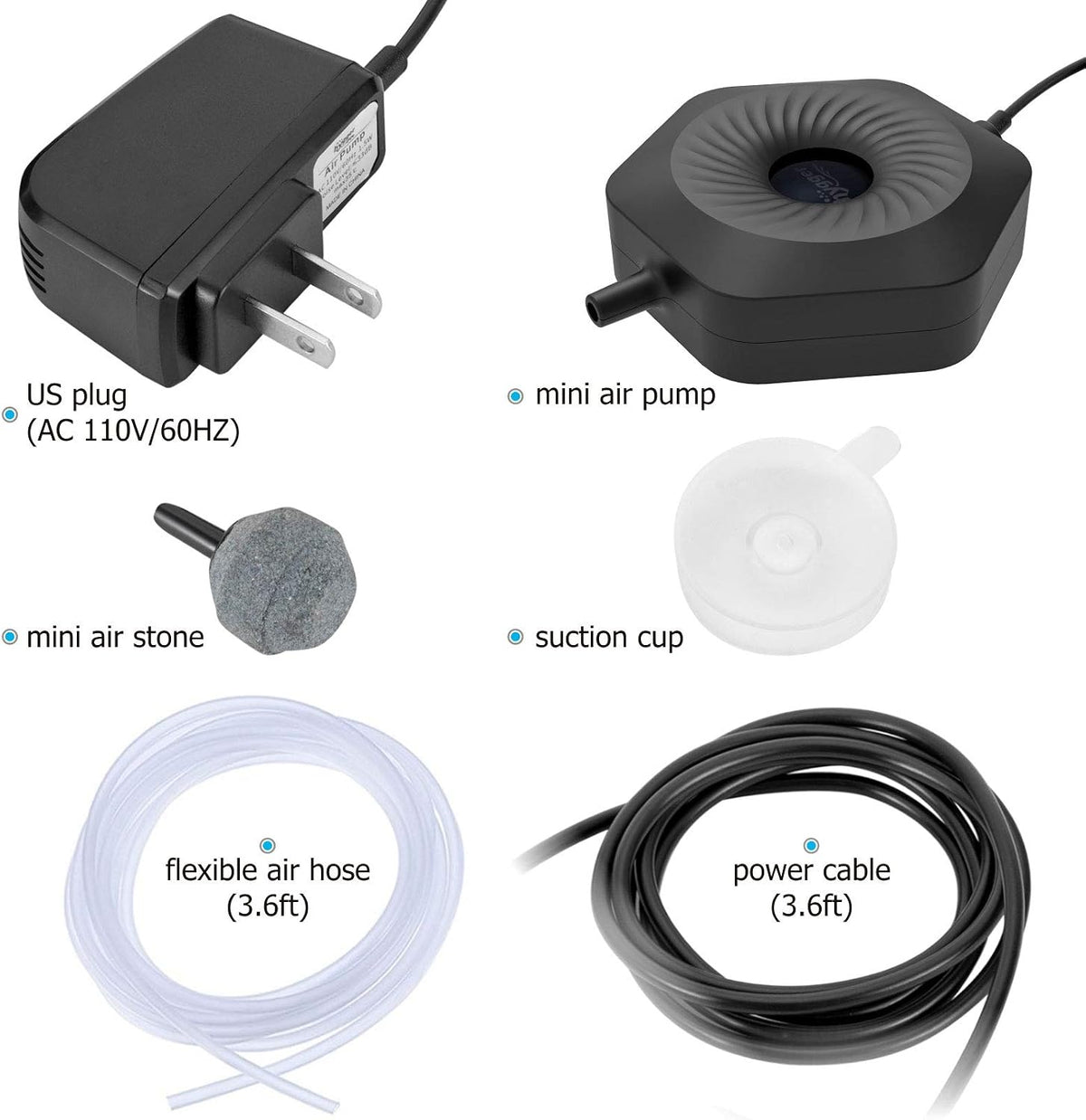 hygger Ultra Silent 1.5W Fish Bowl Aqaurium Mini Air Pump - Black - image 2