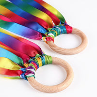 MEROCO 2-pack rainbow ribbon wands with natural wood rings and six fabric ribbons each - view 3
