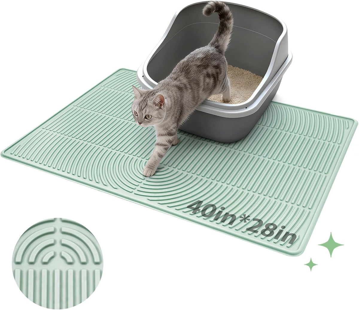 Cat Litter Mat,47" x 35" Extra Large Silicone Waterproof Litter Trapping Mat for Scatter Control - 40" x 28" / Green