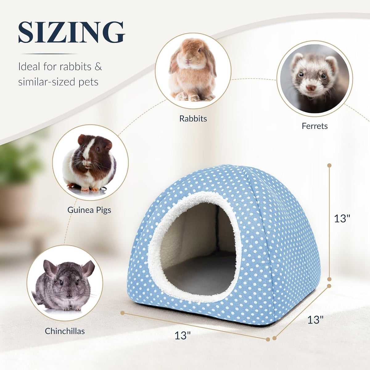 Rabbit Hideout Large Bunny Bed Washable Rabbit House – Daily Care for Small Pets - Light blue - image 3