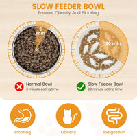 PETTOM Slow Feeder Cat Bowl Elevated Ceramic with Bamboo Stand - White Fish - image 2