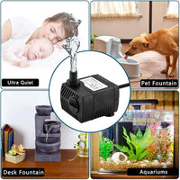 90 GPH Mini Submersible Pump, Small Fountain Pump (5W 350L/H) for water feature, Aquariums, Fish Tank, Tabletop Fountain, Pet Fountain, Indoor or Outdoor Pond Fountain