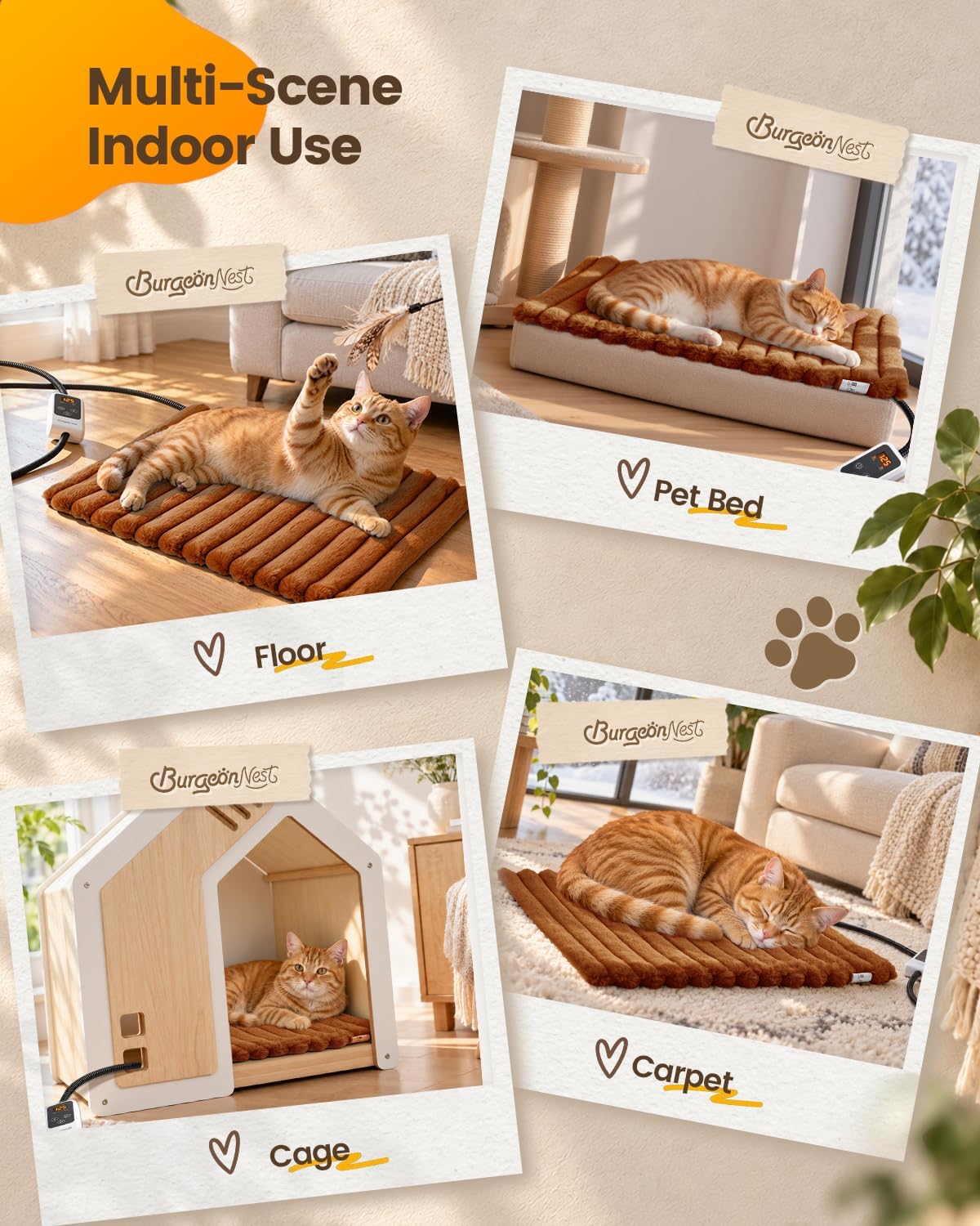 BurgeonNest Cat Heating Pad, Indoor Heated Cat Bed - Brown / M: 18 x 16 inches - image 3
