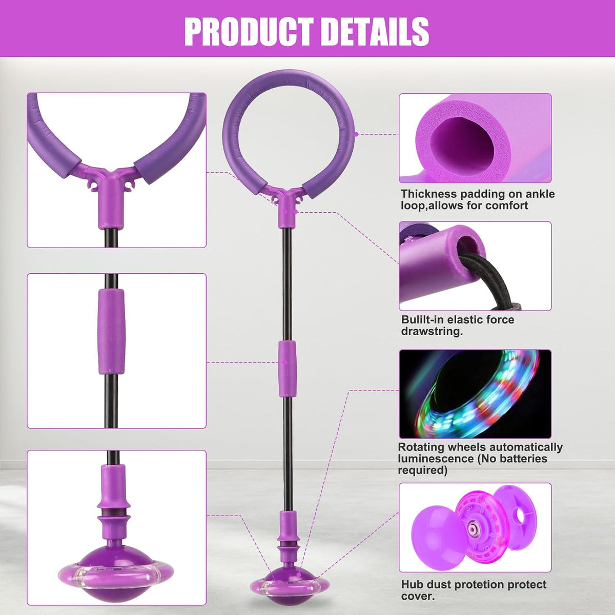 Ankle Skip Ball for Kids, Portable Foldable Flash Wheel Skip Ball Toy – Fun for Kids & Family - Purple - image 4