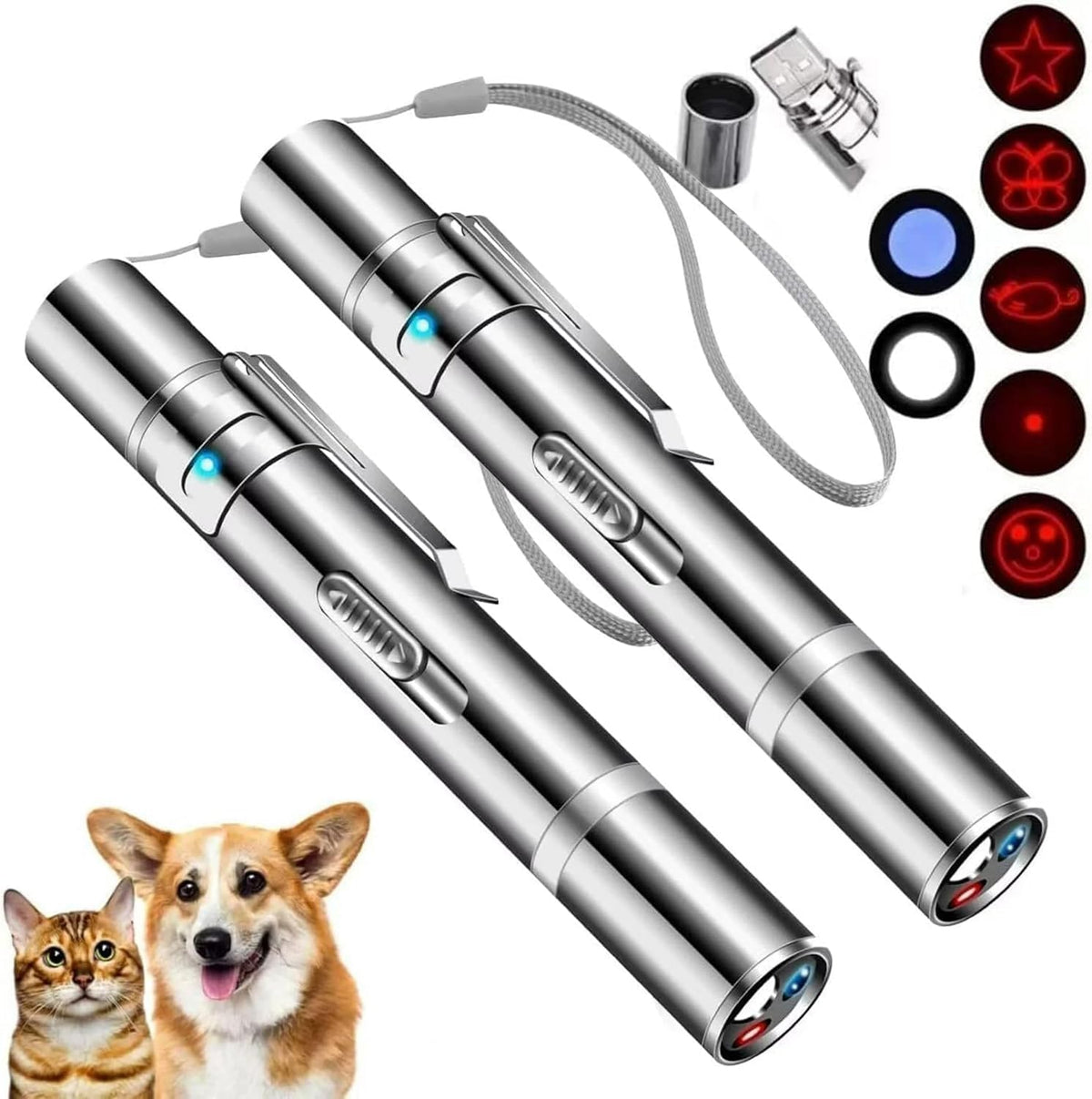 Cat Laser Pointer Toy, 3 Light Modes, 5 Fun Patterns - 2Pcs
