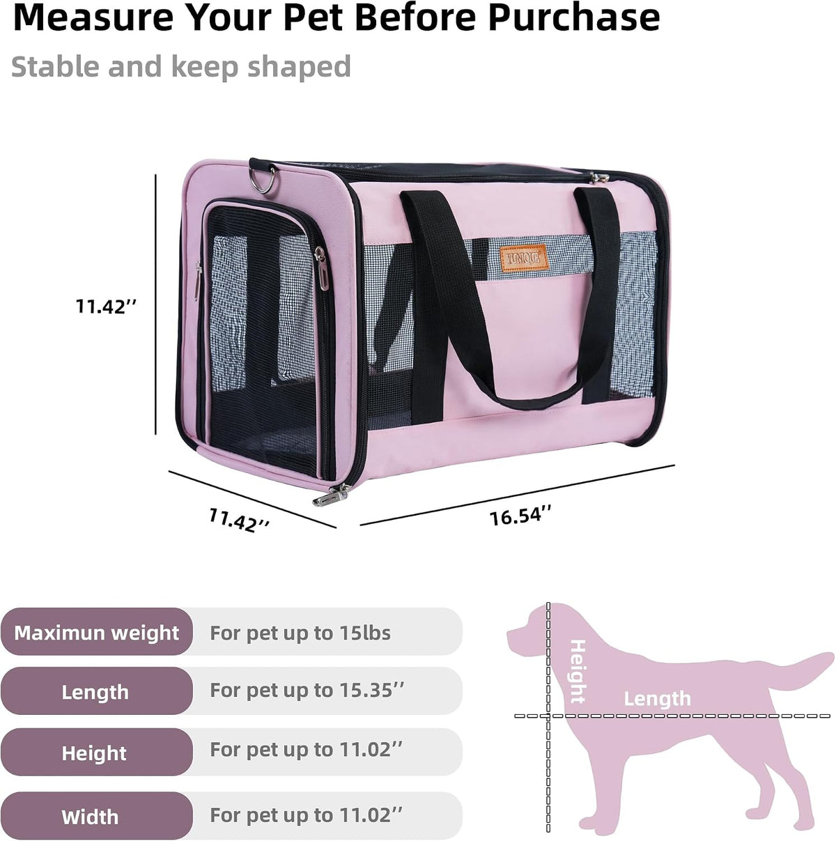YUNIQUE Soft-Sided Cat & Dog Carrier for Pets Up to 15 Lbs - pink - image 2