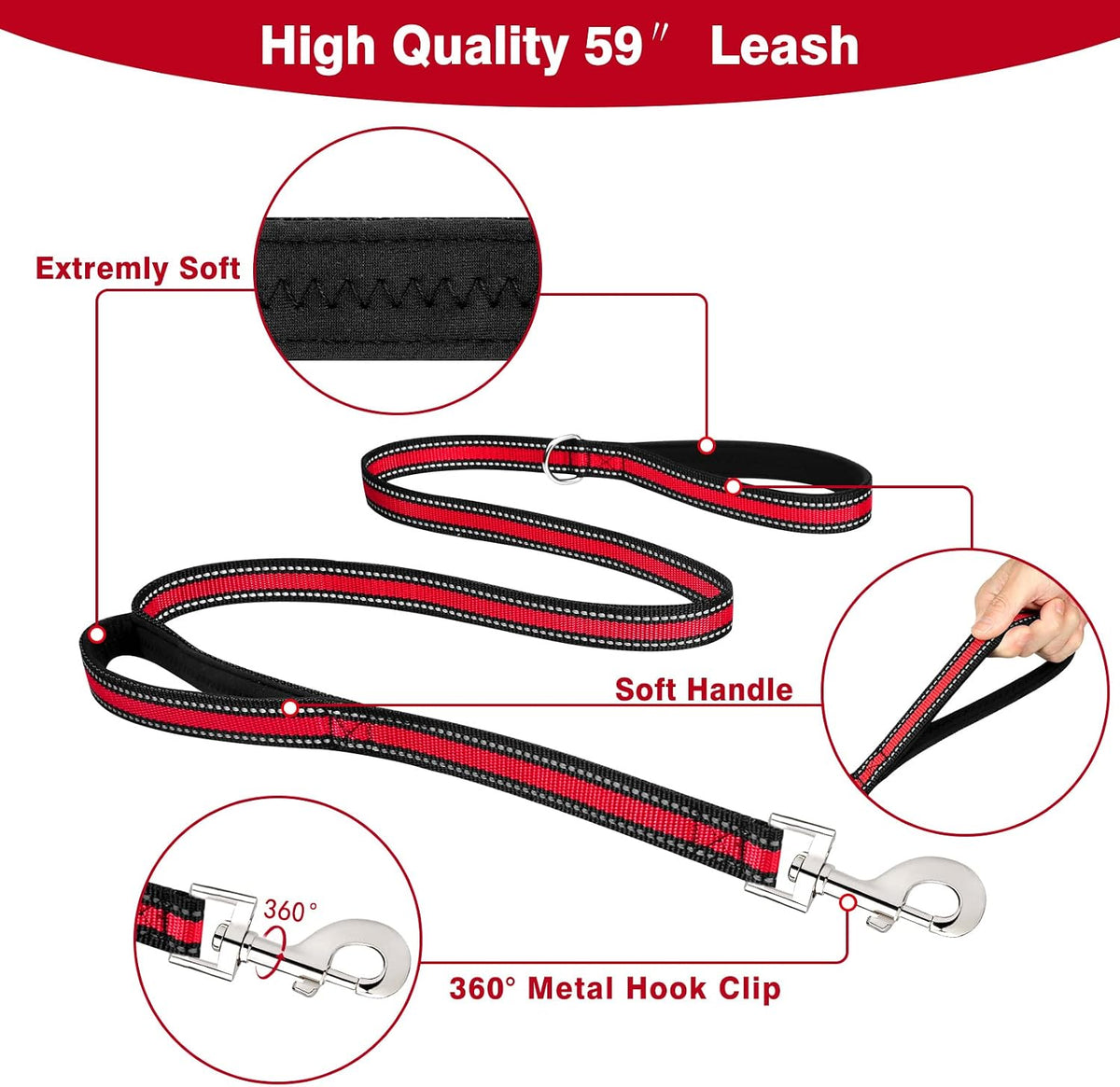 WINSEE Pet Harness Collar and Leash Set - X-Large / Red - image 4