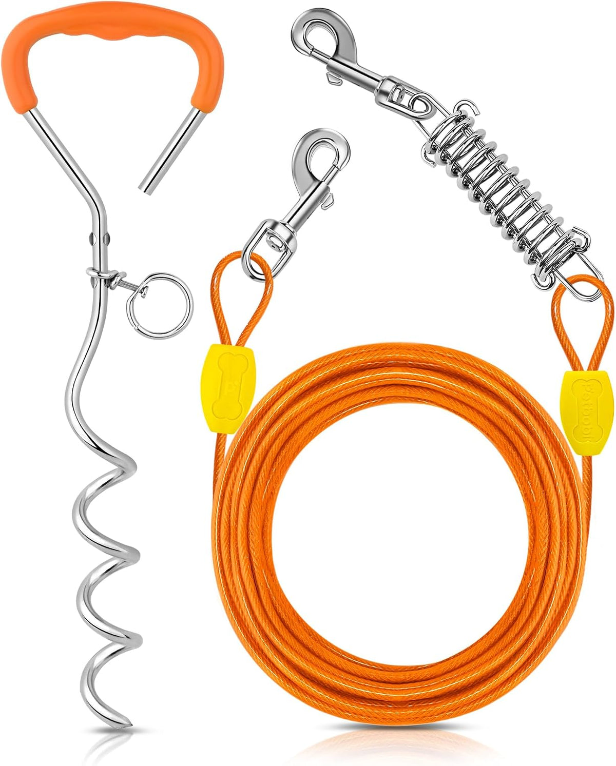 Petbobi Dog Tie Out Cable and Stake - 20 ft (120 lbs) / Orange