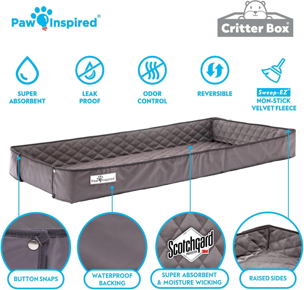 Paw Inspired Critter Box Cage Liner, Raised Sides, C&C 2x4 – Daily Care for Small Pets - 2x4 (12" Grids) - image 3