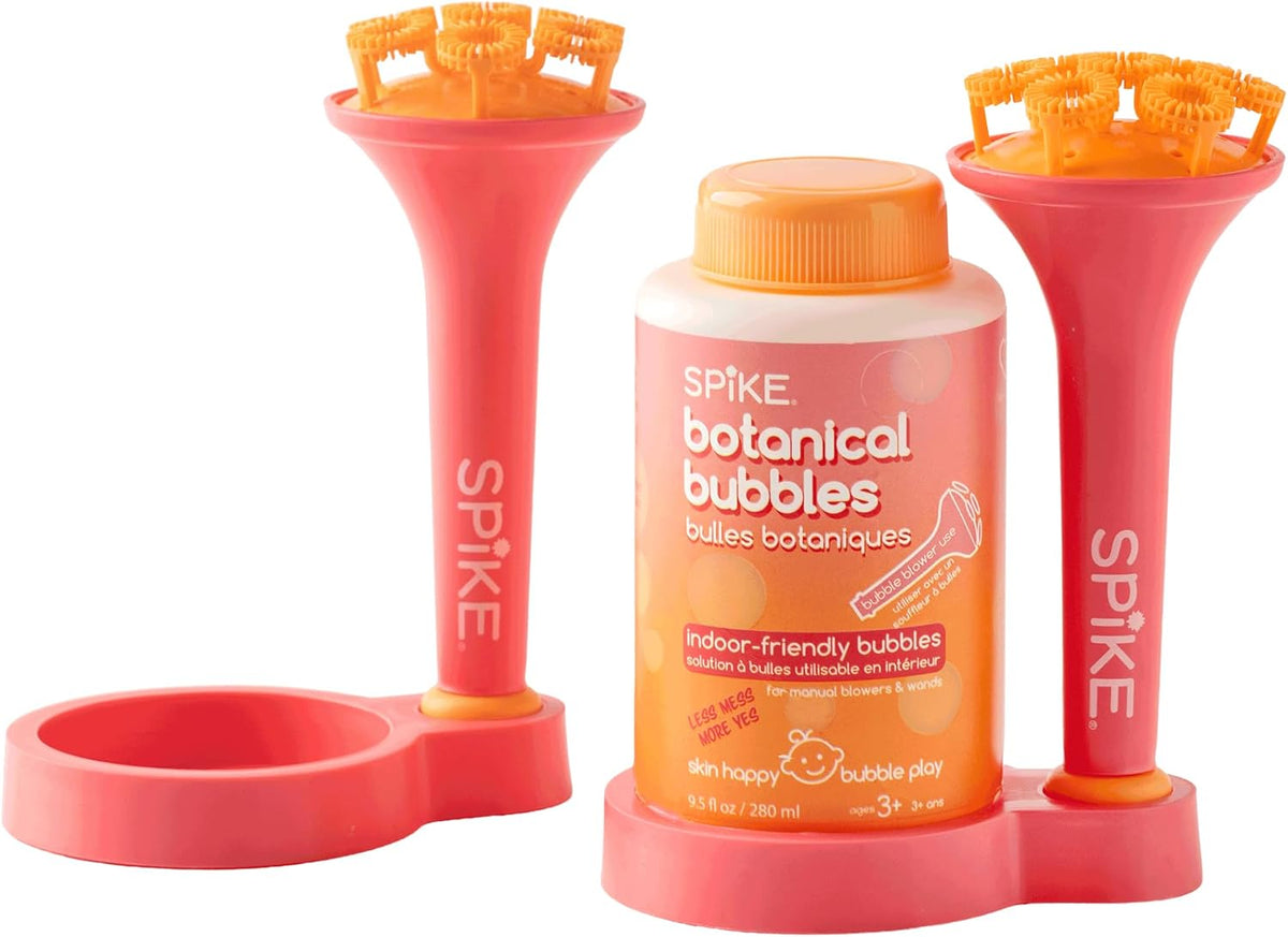 Innobaby Spike Bubble Blower w/Mess Free Botanical Bubbles & Tray - Indoor Bubbles Pink Wand Value Set