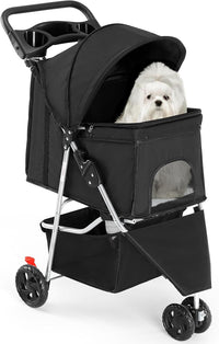 DUMOS 3 Wheels Pet Stroller for Small Dogs and Cats, Foldable – Essentials for Dogs - Black / 29.2"x17.7"x 39.4"