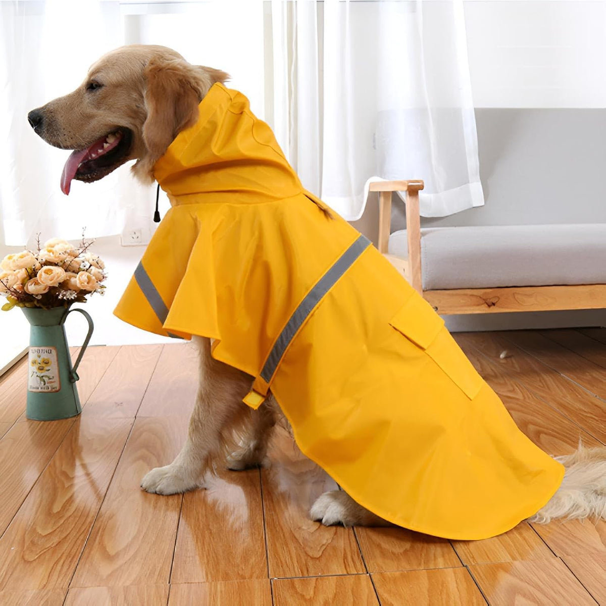 Large Dog Raincoat Adjustable Pet Water Proof Clothes Lightweight - Yellow / X-Large (Pack of 1) - image 2