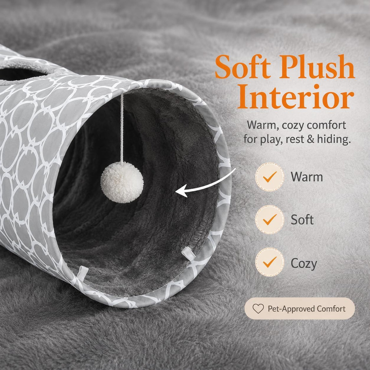 Geometric Straight Cat Tunnel with Plush Inside - Extra Large Straight Tunnel - image 2