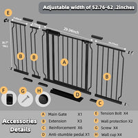 TSAYAWA Walk Through Baby Gate with Door, 52.76~62.2 Inch Wide Presure Mounted No Drill Metal Auto Close Child Gate for Stair Doorway - Indoor Outdoor Safty Gate for Toddler Dog Doggie, Black