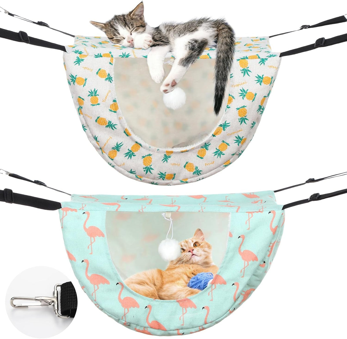 Unittype 2 Pieces Cat Cage Hammock Hanging Pet Bed, 2 Styles - Pineapple / 2