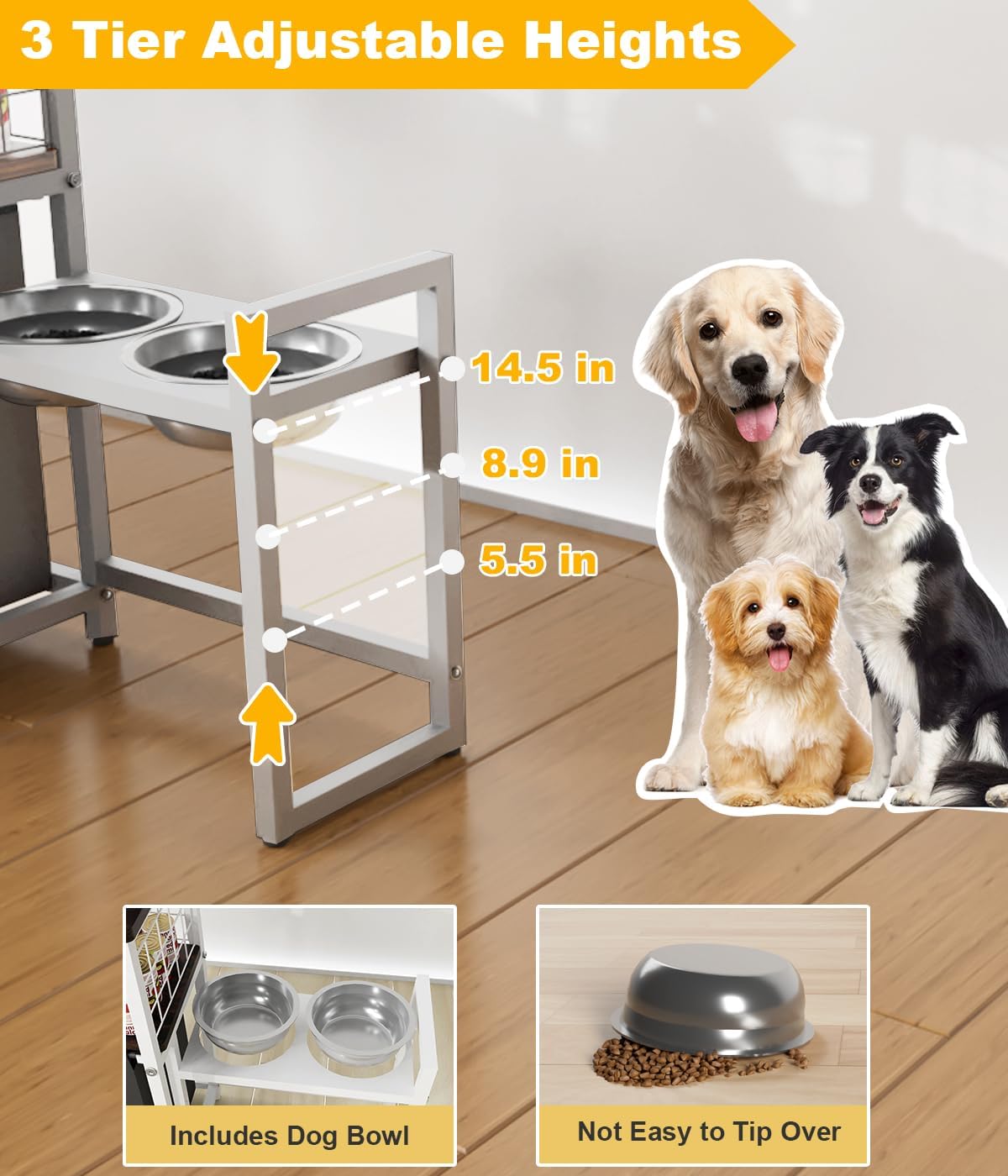 30.6Long x 26.2 High Elevated Dog Bowl Stand with Storage - White - image 4