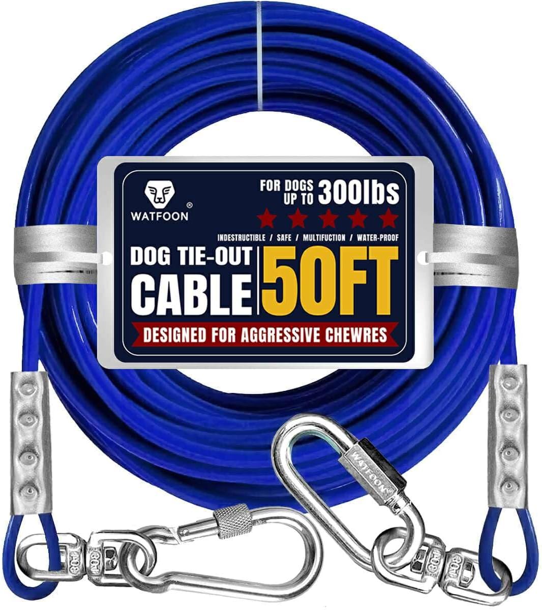 Tie Out Cable for Dogs Up to 300lbs - 50 ft / Blue