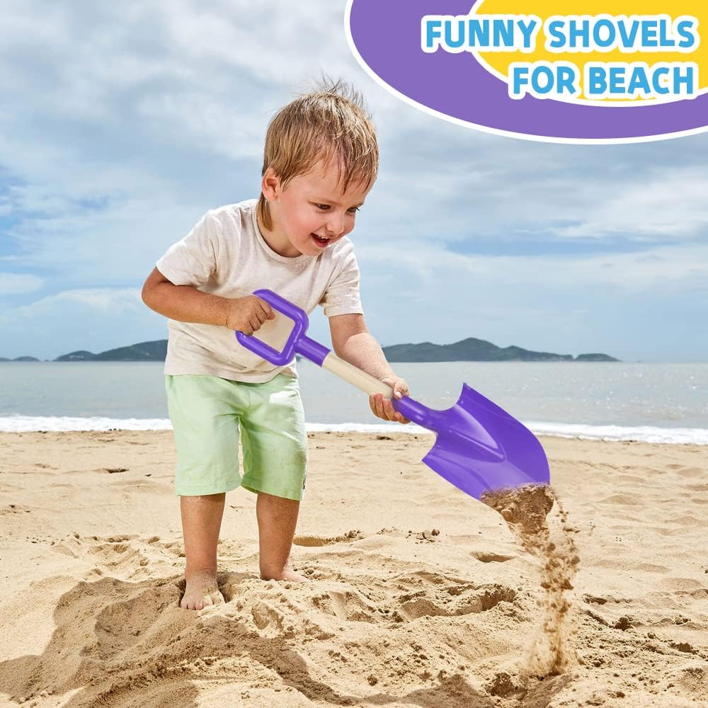 Dilabnba two 16 inch beach sand shovels with wooden handles and blue and green blades - view 4