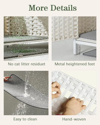 Cat Litter Box Enclosure Hidden Litter Box Furniture with Metal Heightened Feet, Rattan Handwoven Cat House with Litter Mat, Hidden Litter Box Furniture for Bedroom Living Room White