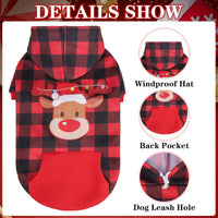 Plaid Dog Hoodie - British Style Warm Dog Sweater Shirt with Leash Hole,Pitbull Clothes - Xmas Buffalo Check / Medium - image 3