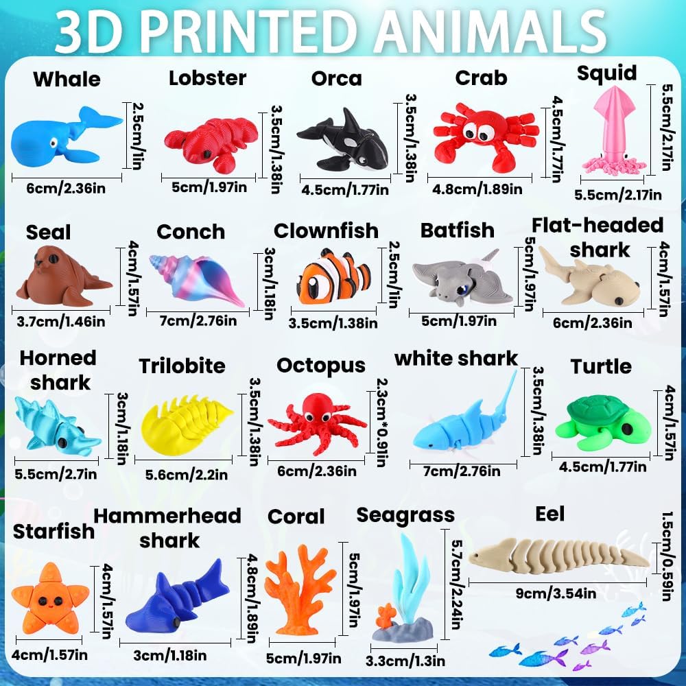 Celltestria 18PCS 3D Printed Skeleton Fidget Toys with Coffin Storage - 21Pcs Ocean Animals - image 2