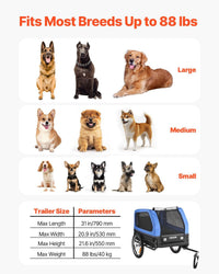 VEVOR Dog Bike Trailer, Supports up to 88 lbs - Blue/Black - image 3