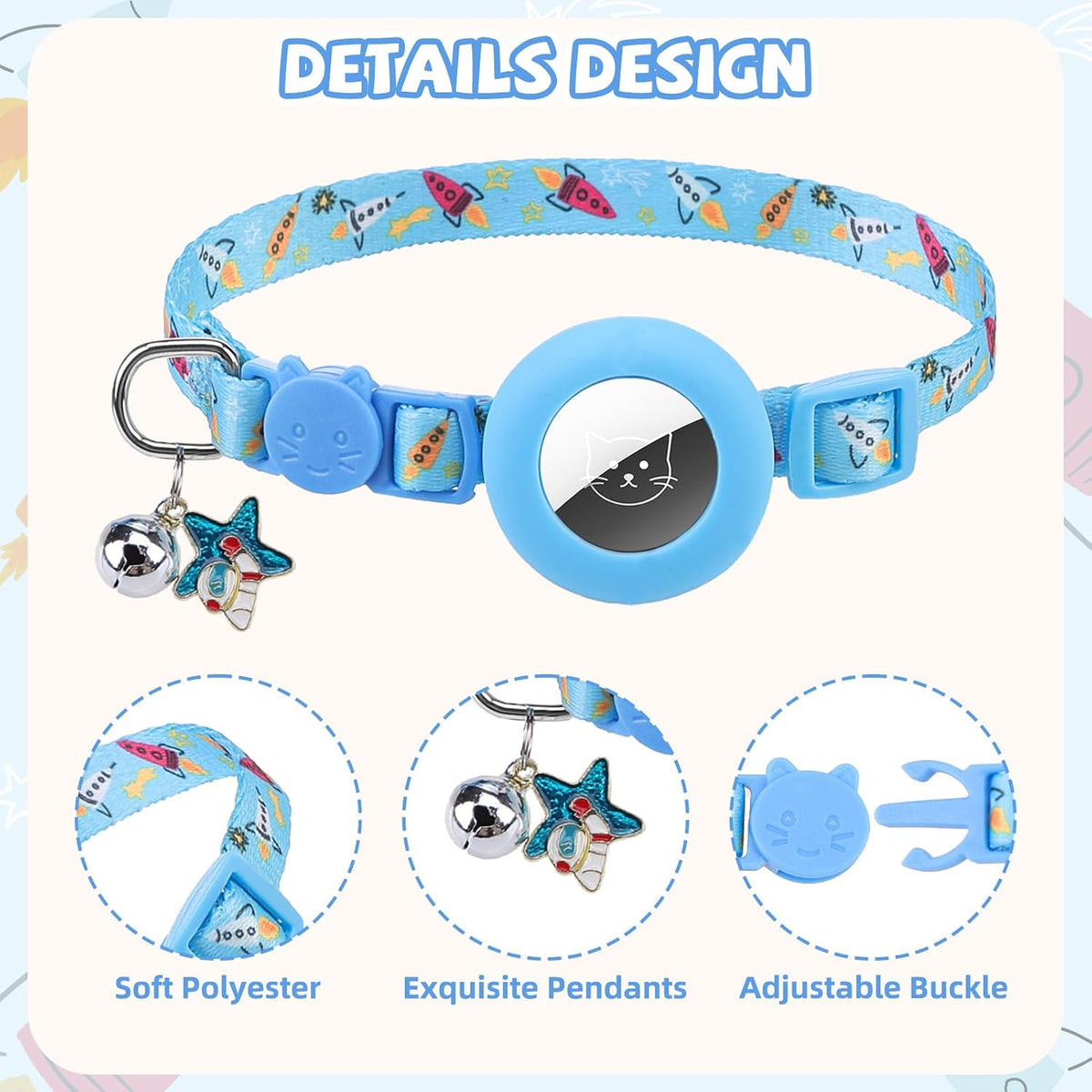 PUPTECK Halloween Cat Collar Breakaway with Bells, Kitten Outfit – Essentials for Cats - Cornflower Blue / NECK (7.87"-11.8") - image 4