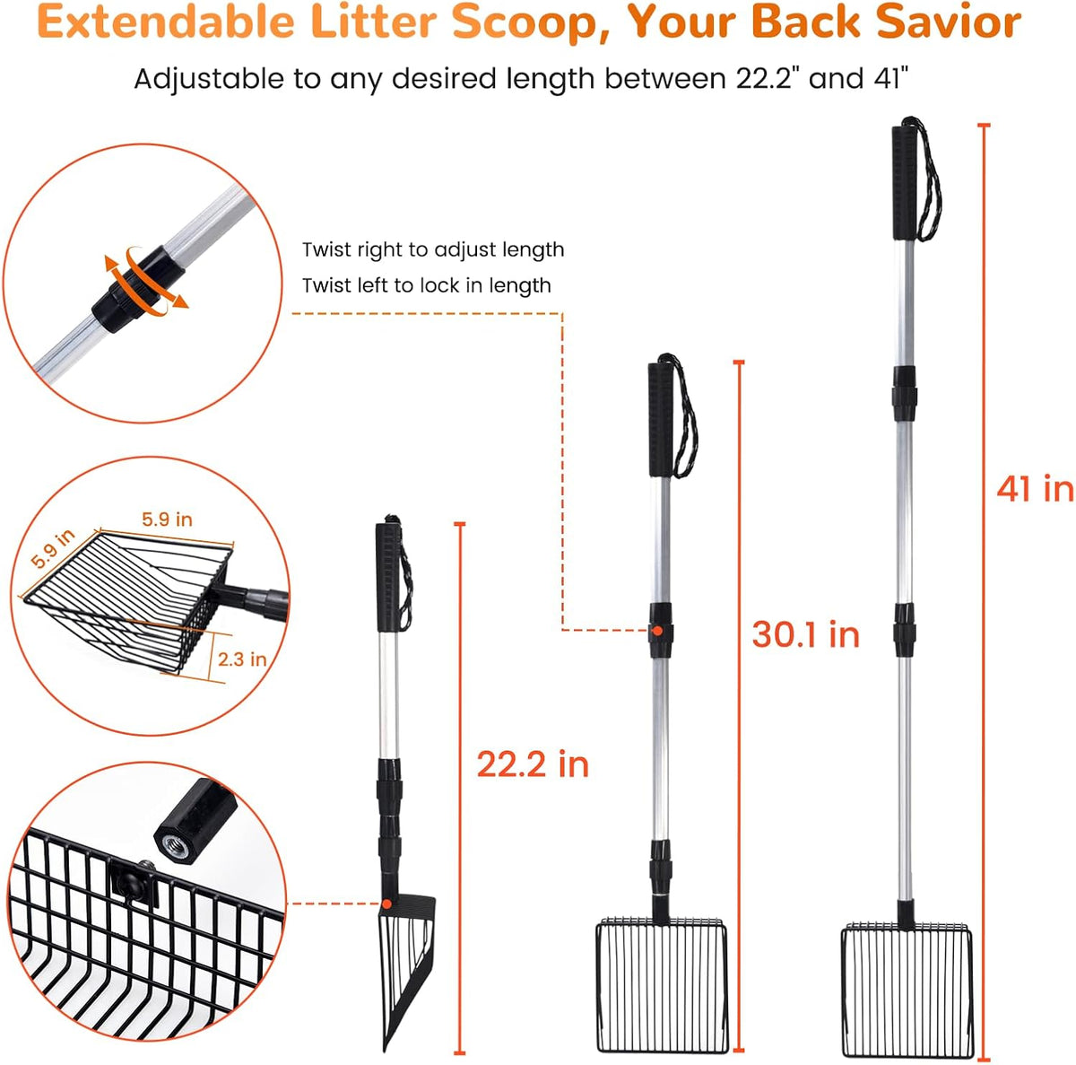 Cat Litter Scoop 43 inch Metal Litter Scooper with Stainless Steel - Long Handle - image 3